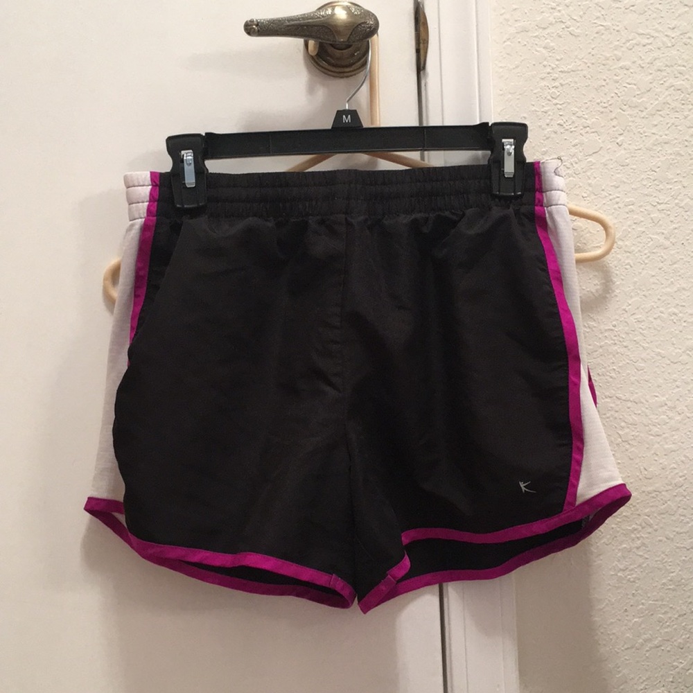 Black/purple/white athletic shorts